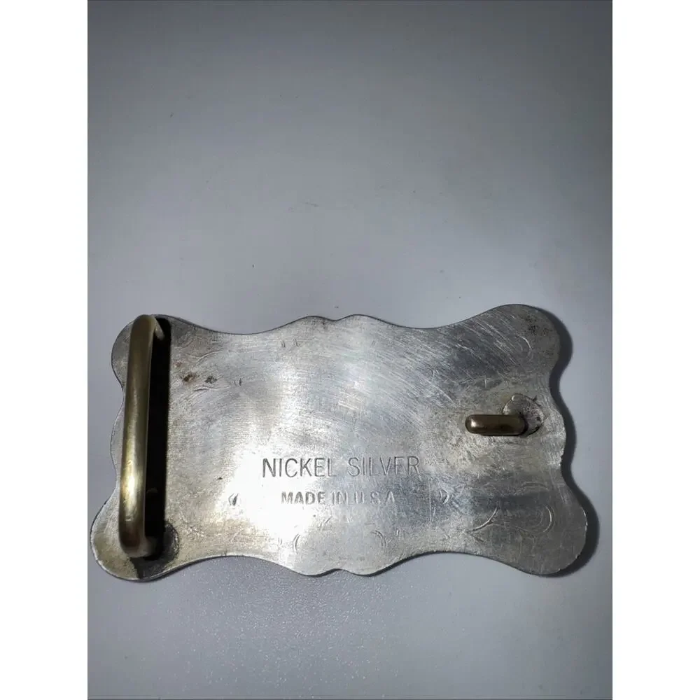 Vintage NICKEL SILVER Western Wagon Rodeo Belt Buckle - USED